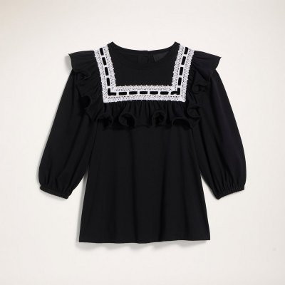 Marc Jacobs - Jersey Top With Lace Trim and Ruffle At Yoke